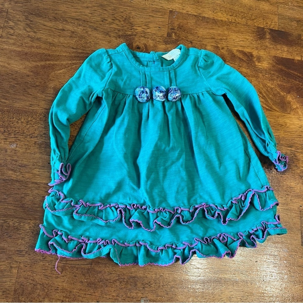 Matilda Jane Vibrant green dress with pink trim size 6-12 months